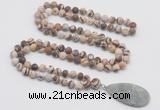 GMN4417 Hand-knotted 8mm, 10mm matte zebra jasper 108 beads mala necklace with pendant