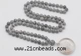 GMN4419 Hand-knotted 8mm, 10mm matte grey picture jasper 108 beads mala necklace with pendant