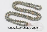 GMN4425 Hand-knotted 8mm, 10mm matte rhyolite 108 beads mala necklace with pendant