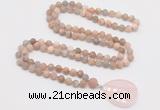 GMN4430 Hand-knotted 8mm, 10mm matte sunstone 108 beads mala necklace with pendant