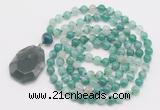 GMN4610 Hand-knotted 8mm, 10mm green banded agate 108 beads mala necklace with pendant