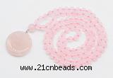 GMN4650 Hand-knotted 8mm, 10mm rose quartz 108 beads mala necklace with pendant