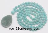 GMN4683 Hand-knotted 8mm, 10mm amazonite 108 beads mala necklace with pendant