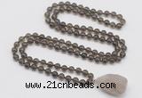 GMN4804 Hand-knotted 8mm, 10mm smoky quartz 108 beads mala necklace with pendant