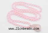 GMN4808 Hand-knotted 8mm, 10mm rose quartz 108 beads mala necklace with pendant