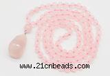 GMN4809 Hand-knotted 8mm, 10mm rose quartz 108 beads mala necklace with pendant