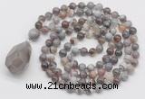 GMN4837 Hand-knotted 8mm, 10mm Botswana agate 108 beads mala necklace with pendant