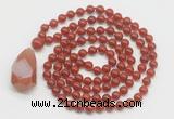 GMN4851 Hand-knotted 8mm, 10mm red agate 108 beads mala necklace with pendant