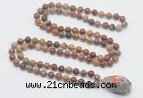 GMN4858 Hand-knotted 8mm, 10mm picasso jasper 108 beads mala necklace with pendant