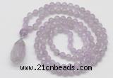 GMN4902 Hand-knotted 8mm, 10mm lavender amethyst 108 beads mala necklace with pendant
