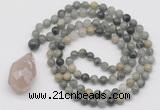 GMN4904 Hand-knotted 8mm, 10mm seaweed quartz 108 beads mala necklace with pendant