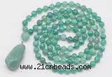GMN4912 Hand-knotted 8mm, 10mm peafowl agate 108 beads mala necklace with pendant