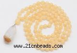 GMN4916 Hand-knotted 8mm, 10mm honey jade 108 beads mala necklace with pendant