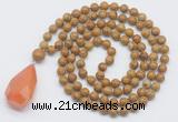 GMN4924 Hand-knotted 8mm, 10mm wooden jasper 108 beads mala necklace with pendant