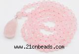 GMN5000 Hand-knotted 8mm, 10mm matte rose quartz 108 beads mala necklace with pendant