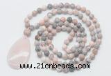 GMN5088 Hand-knotted 8mm, 10mm pink zebra jasper 108 beads mala necklace with pendant