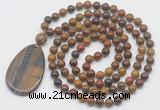 GMN5092 Hand-knotted 8mm, 10mm red moss agate 108 beads mala necklace with pendant