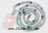 GMN5113 Hand-knotted 8mm, 10mm matte fluorite 108 beads mala necklace with pendant