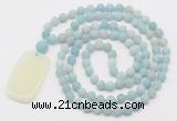 GMN5115 Hand-knotted 8mm, 10mm matte amazonite 108 beads mala necklace with pendant