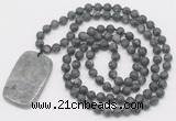 GMN5127 Hand-knotted 8mm, 10mm matte black labradorite 108 beads mala necklace with pendant