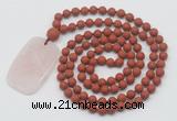 GMN5139 Hand-knotted 8mm, 10mm matte red jasper 108 beads mala necklace with pendant