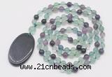 GMN5148 Hand-knotted 8mm, 10mm fluorite 108 beads mala necklace with pendant