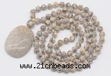 GMN5169 Hand-knotted 8mm, 10mm feldspar 108 beads mala necklace with pendant