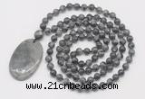 GMN5178 Hand-knotted 8mm, 10mm black labradorite 108 beads mala necklace with pendant