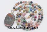 GMN5182 Hand-knotted 8mm, 10mm colorful gemstone 108 beads mala necklace with pendant