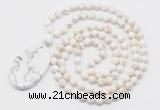 GMN5187 Hand-knotted 8mm, 10mm white howlite 108 beads mala necklace with pendant