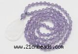 GMN5198 Hand-knotted 8mm, 10mm amethyst 108 beads mala necklace with pendant