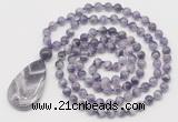 GMN5199 Hand-knotted 8mm, 10mm dogtooth amethyst 108 beads mala necklace with pendant