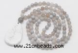 GMN5212 Hand-knotted 8mm, 10mm grey banded agate 108 beads mala necklace with pendant