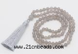 GMN5610 Hand-knotted 6mm matte grey agate 108 beads mala necklaces with tassel