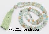 GMN5611 Hand-knotted 6mm matte amazonite 108 beads mala necklaces with tassel