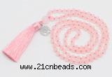 GMN5705 Hand-knotted 6mm matte rose quartz 108 beads mala necklaces with tassel & charm