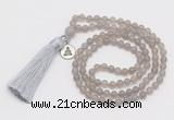 GMN5710 Hand-knotted 6mm matte grey agate 108 beads mala necklaces with tassel & charm