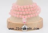 GMN5800 Hand-knotted 6mm matter rose quartz 108 beads mala necklaces with charm