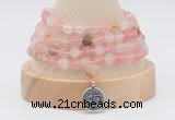 GMN5802 Hand-knotted 6mm matter volcano cherry quartz 108 beads mala necklaces with charm