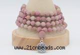 GMN5804 Hand-knotted 6mm matter pink wooden jasper 108 beads mala necklaces with charm