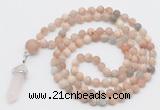 GMN5904 Hand-knotted 6mm matte sunstone 108 beads mala necklaces with pendant