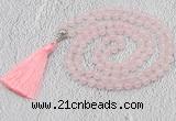 GMN600 Hand-knotted 8mm, 10mm rose quartz 108 beads mala necklaces with tassel