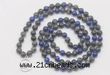 GMN6012 Knotted 8mm, 10mm black labradorite & lapis lazuli 108 beads mala necklace with charm