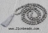 GMN608 Hand-knotted 8mm, 10mm grey picture jasper 108 beads mala necklaces with tassel