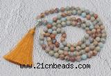 GMN612 Hand-knotted 8mm, 10mm serpentine jasper 108 beads mala necklaces with tassel