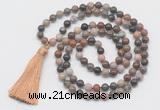 GMN6130 Knotted 8mm, 10mm wooden jasper 108 beads mala necklace with tassel