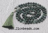 GMN620 Hand-knotted 8mm, 10mm moss agate 108 beads mala necklaces with tassel
