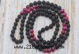 GMN6416 Hand-knotted 8mm, 10mm black lava & red tiger eye 108 beads mala necklaces