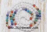 GMN6419 Hand-knotted 7 Chakra 8mm, 10mm white jade 108 beads mala necklaces