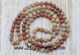 GMN6446 Hand-knotted 8mm, 10mm matte picture jasper & red jasper 108 beads mala necklaces
